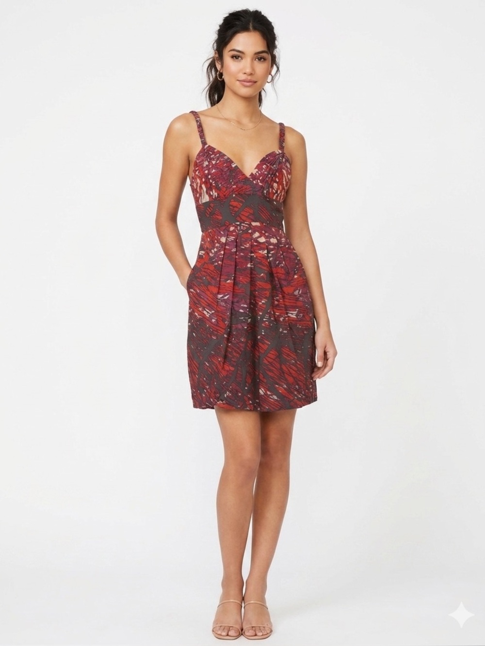 BCBGMaxAzria SILK Dress Print Spaghetti-Strap Mini Dress